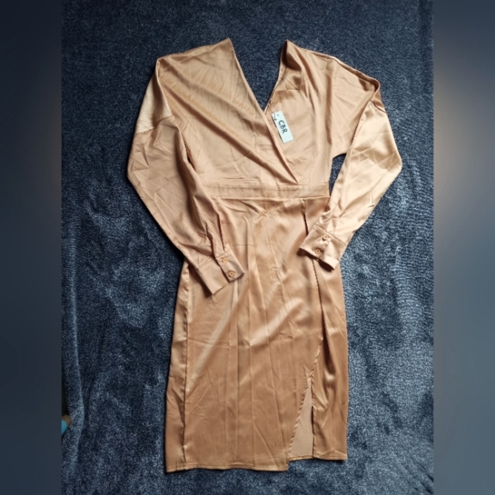 Goldenrod side slit long sleeve wiggle dress